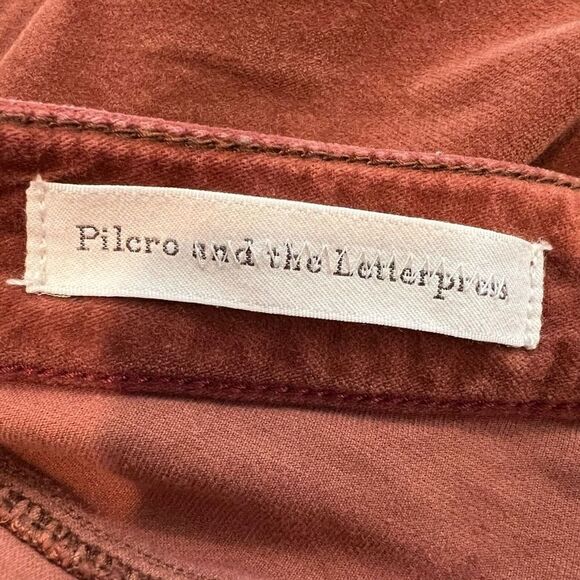 Pilcro and the Letterpress Script Crushed Velvet Rust Pants Size 26 - Picture 6 of 9